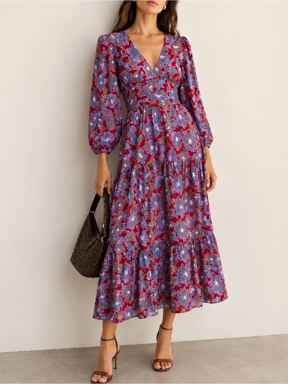 Caroline Constas Frenchie Midi Dress Floral Boho Preppy Cottage Womens XS